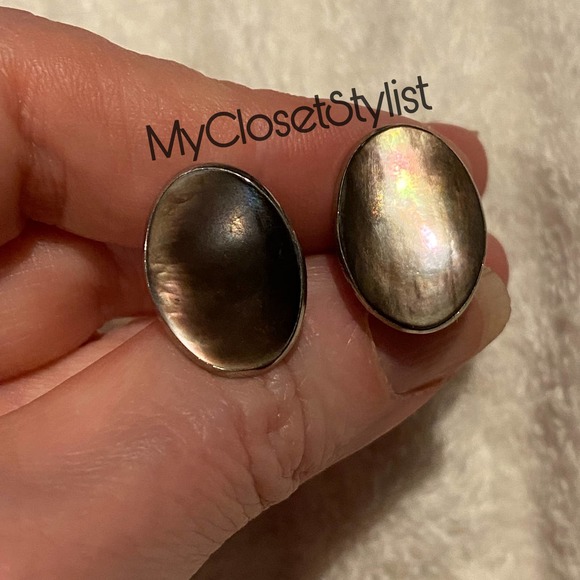 MidCentury Mod Black Mother of Pearl GQ Cufflinks! Cats Eye MOP Silver RARE VTG - Picture 3 of 4